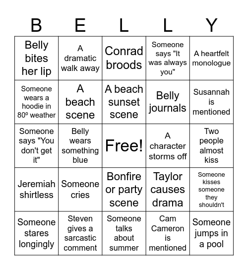 The Summer I Turned Pretty Bingo Card