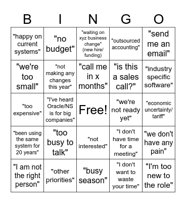 Objection Handling Bingo Card