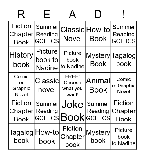 Summer Reading Bingo Card