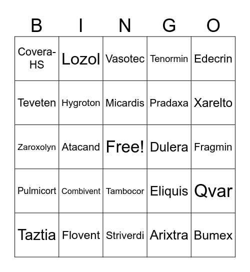 KE's Pharmacy Bingo Card