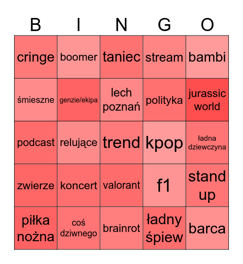 tiktok Bingo Card