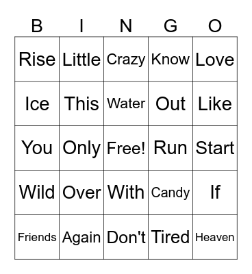 Song Association Bingo Card