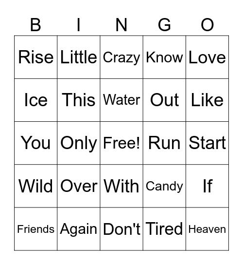 Song Association Bingo Card