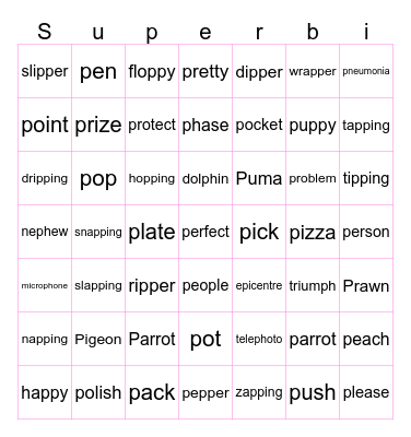/P/ Spelling Rule Bingo Card