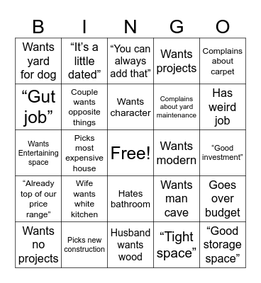House Hunters Bingo Card