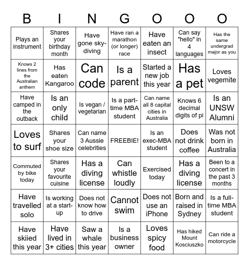 ASA Meet & Mingle! Bingo Card