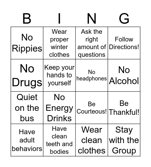 Community Awareness Bingo Card