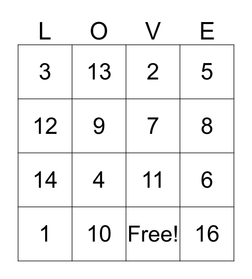 Bridal Shower Bingo Card