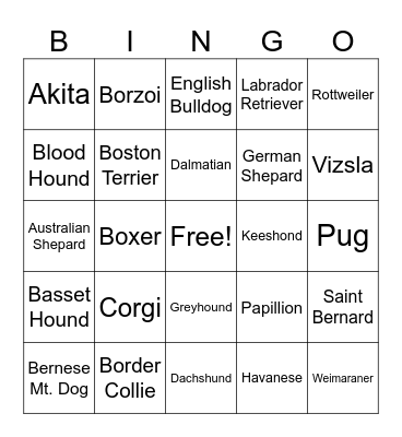 Canine Bingo Card