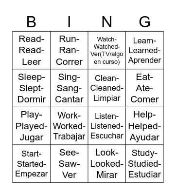 Bingo: VERBS Bingo Card