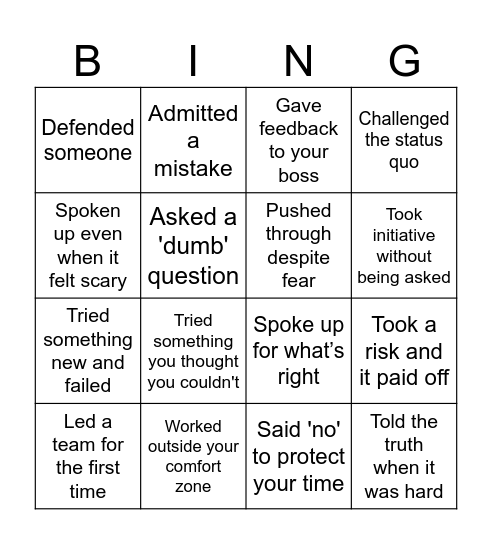 Act with Courage Bingo Card