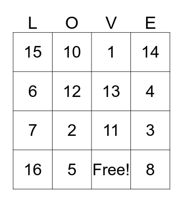 Bridal Shower Bingo Card