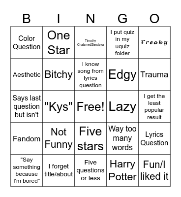 Untitled Bingo Card