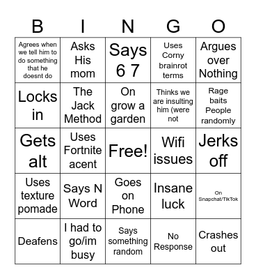 Jack Bingo Card