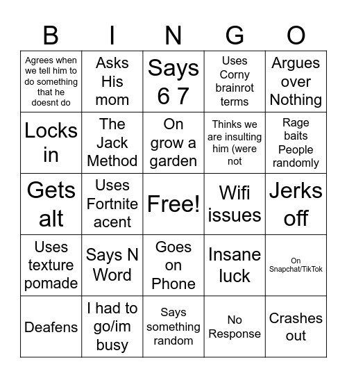 Jack Bingo Card