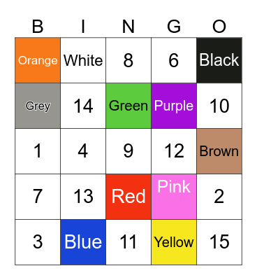 Color & numbers Bingo Card