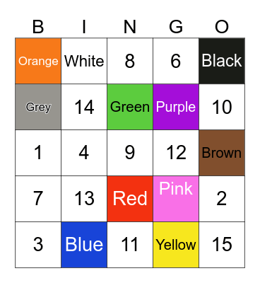 Color & numbers Bingo Card