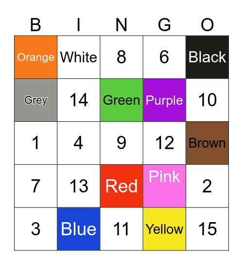 Color & numbers Bingo Card