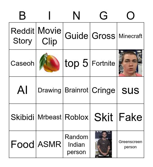 Shorts Bingo Card