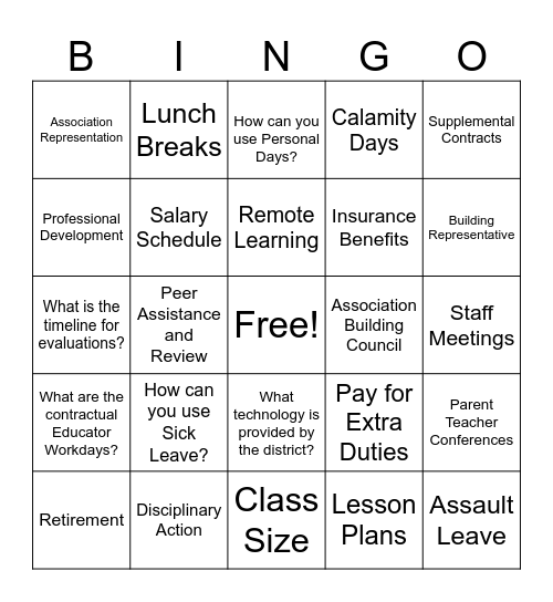 Get to Know Your Contract Bingo- 1 Bingo Card