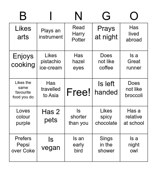 Find someone who Bingo Card
