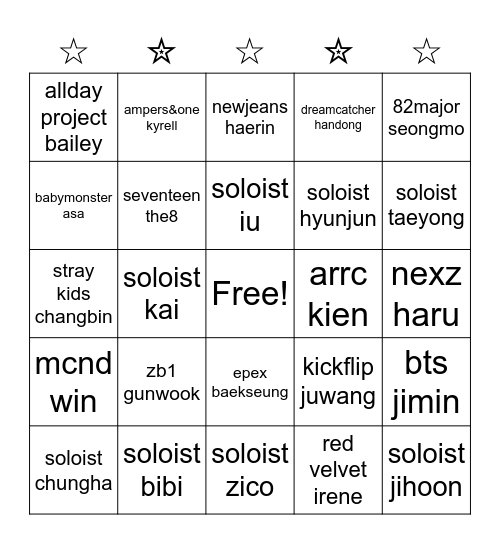 Hallyu Kpop Bingo Card