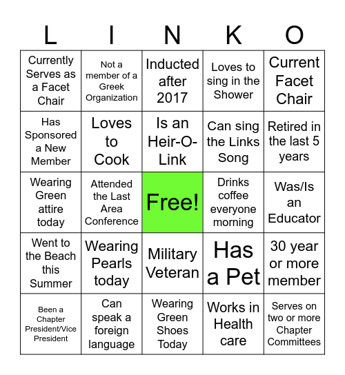 LINKO BINGO Card