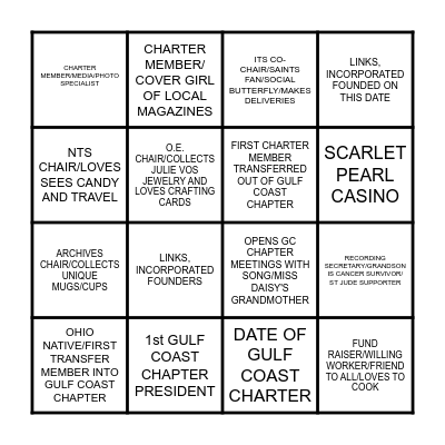 LINKS SISTERS GUMBO Bingo Card