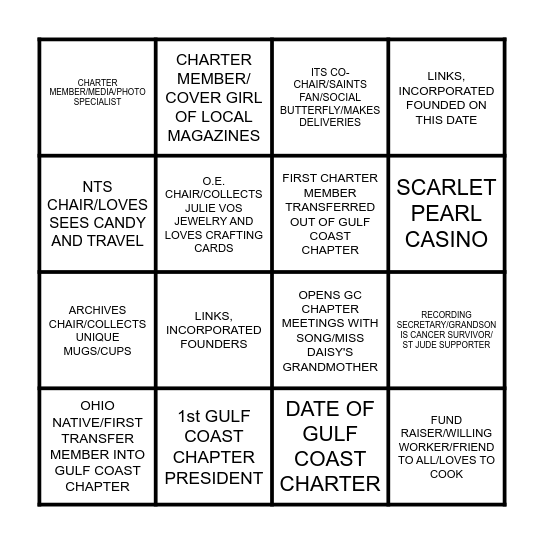 LINKS SISTERS GUMBO Bingo Card