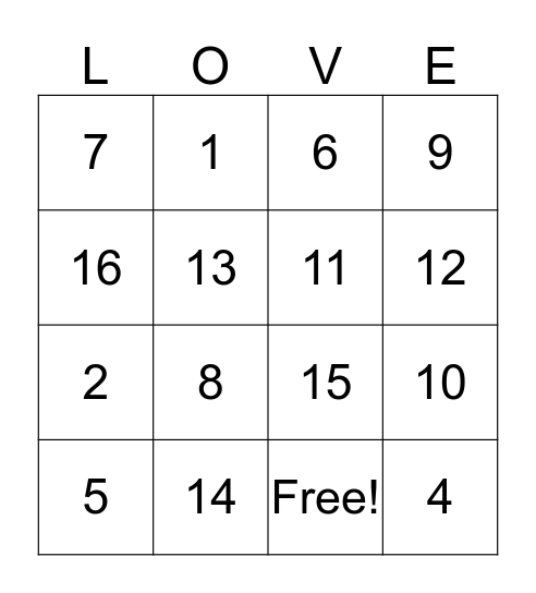 Bridal Shower Bingo Card