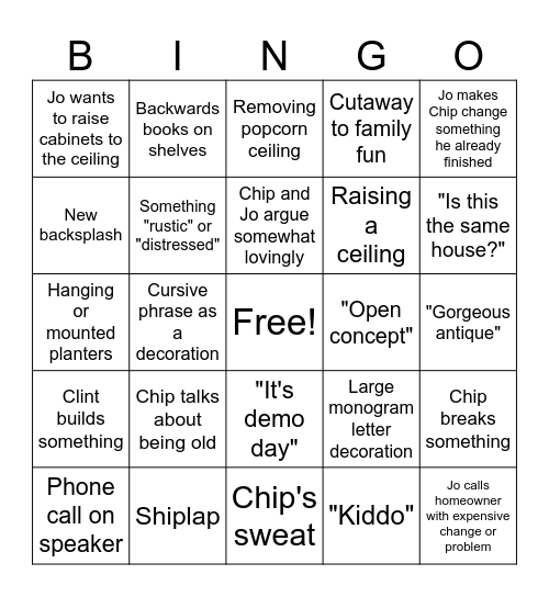 Fixer Upper Bingo Card