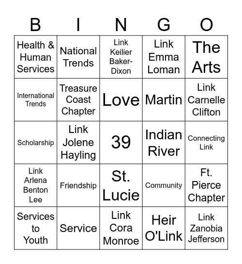 THE LINKS Incorporated  Bingo Card