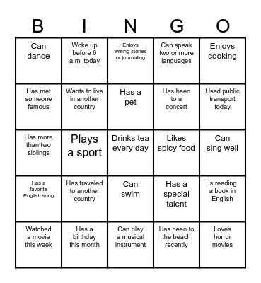 Find someone who... Bingo Card