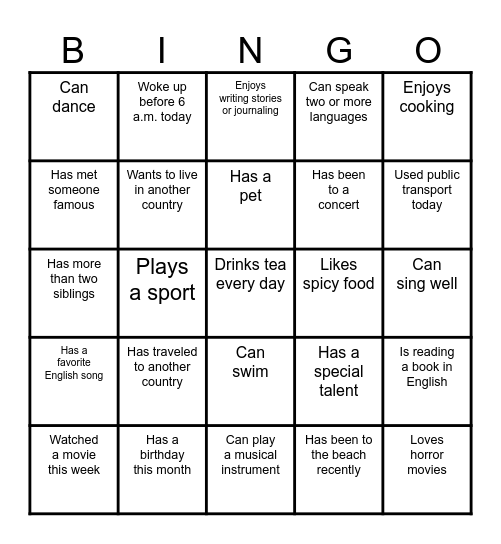 Find someone who... Bingo Card