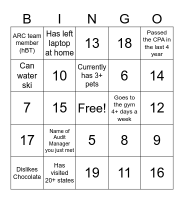 Mix and Mingle Bingo Card
