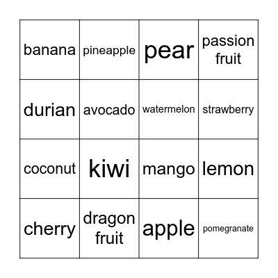 fruit Bingo Card