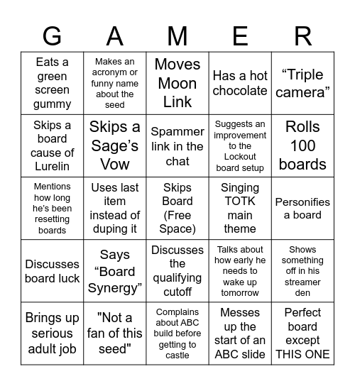 TOTK Streamer Bingo Bingo Card