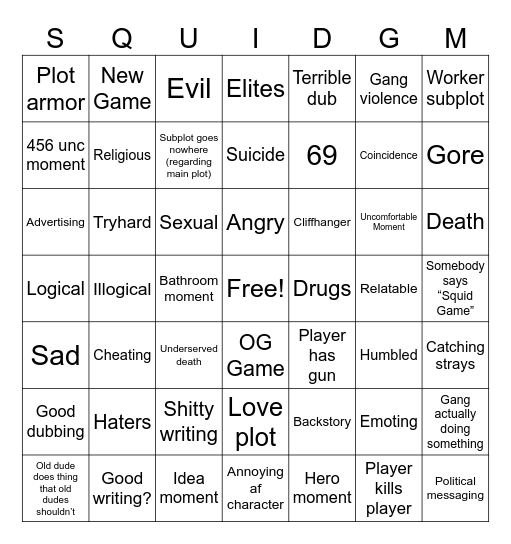 Squid Games 3 Bingo Card