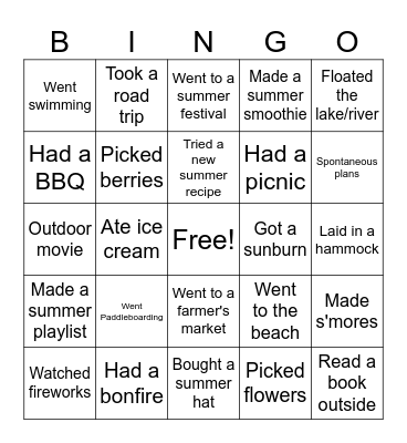 Summer Bingo Card