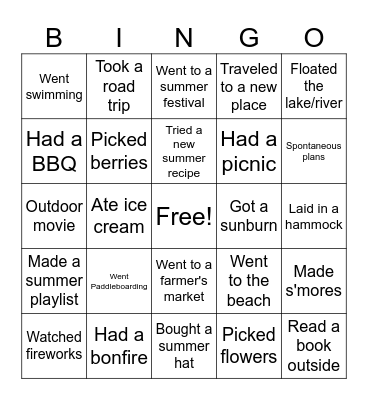 Summer Bingo Card