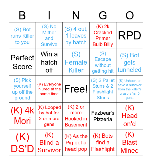 Custom DBD Games Bingo Card