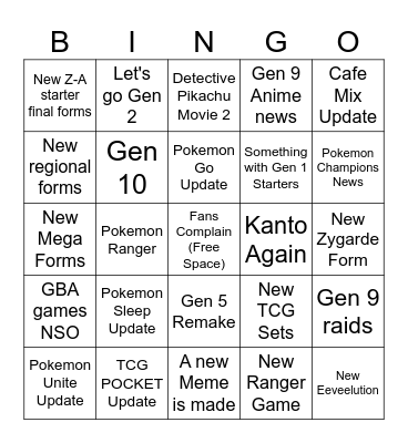 Pokemon Presents Bingo Card