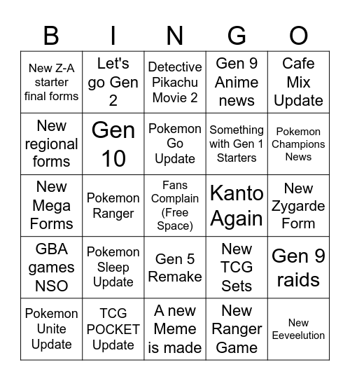 Pokemon Presents Bingo Card