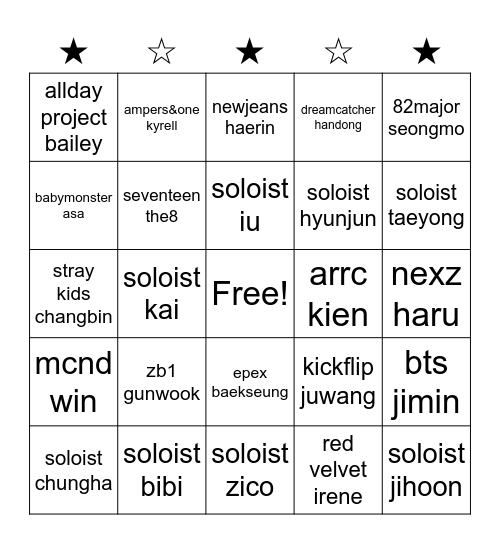 Hallyu Bingo Night Bingo Card