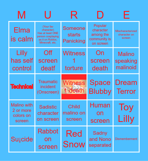 PrettyBlood Bingo Card