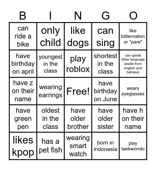 KNOW ME AND OTHERS Bingo Card