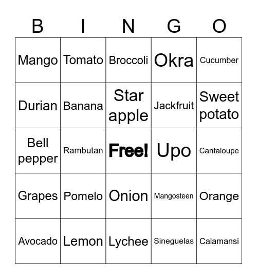 N      U     T     R     I Bingo Card