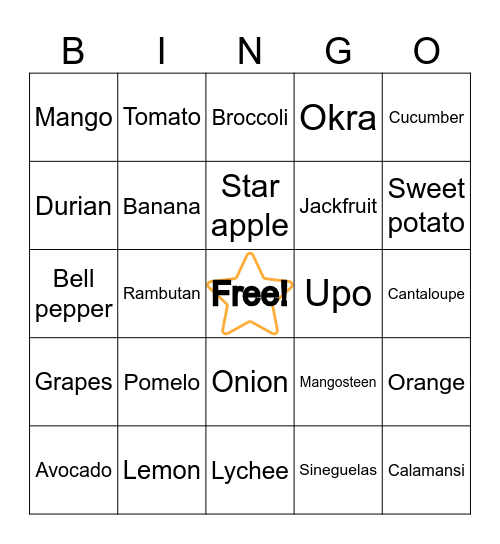 N      U     T     R     I Bingo Card