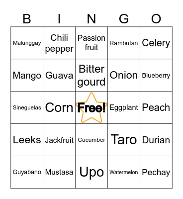 N     U     T     R     I Bingo Card