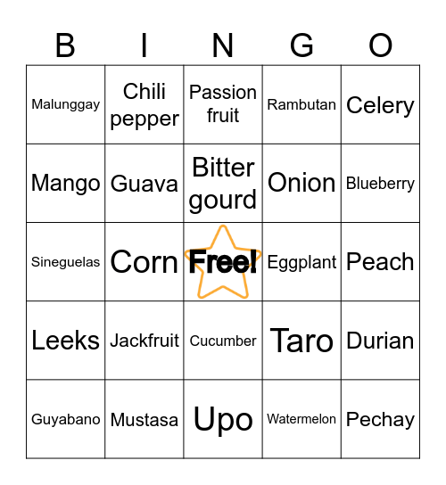 N     U     T     R     I Bingo Card